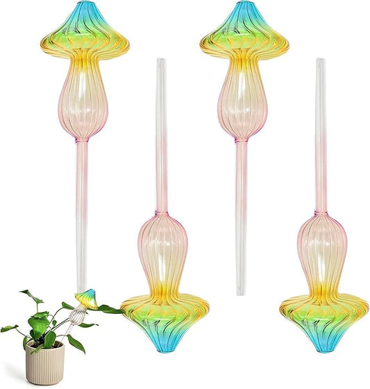 4 PCS Glass Plant Watering Globes Mushroom - Self Watering Globes & Bulbs Plant Watering Devices for Indoor & Outdoor Use Automatic Watering Bulbs