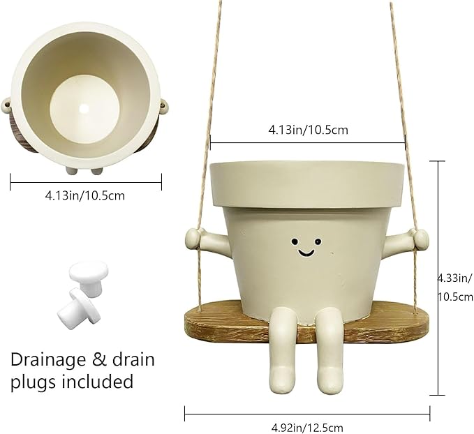 Swing Smily Face Planter Pot - Indoor Outdoor Flower Head Hanging Planters, Swinging Smiley Plant Pots with Drainage Hole,for Succulent/String of Pearls Plant Live Pot Gift Ideas for Mother, Christmas