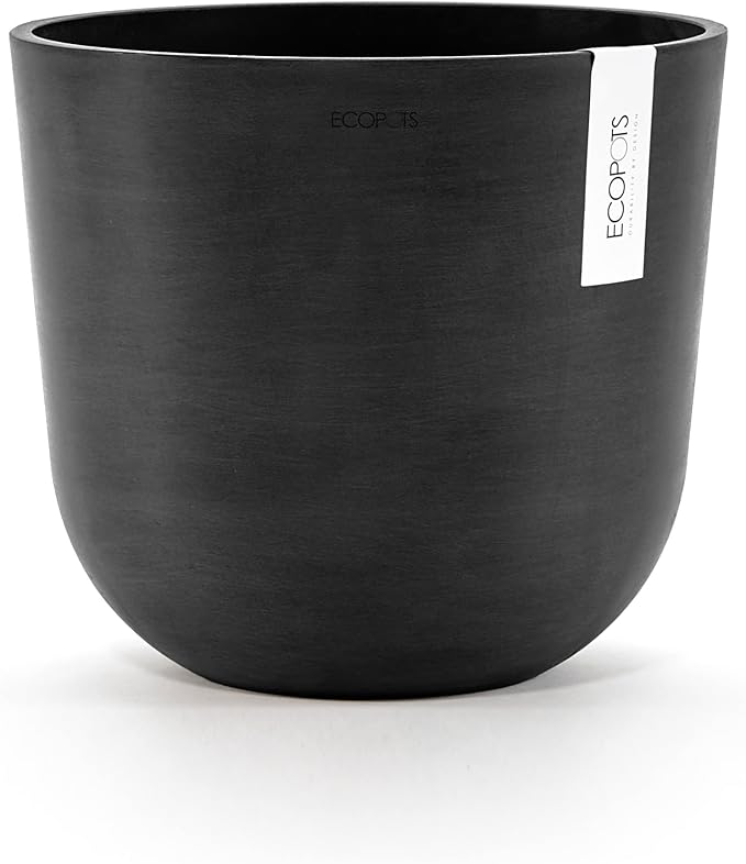 Ecopots Oslo Durable Modern Round Indoor/Outdoor Recycled-Based Composite Flower Pot Planter, Dark Grey, 10"