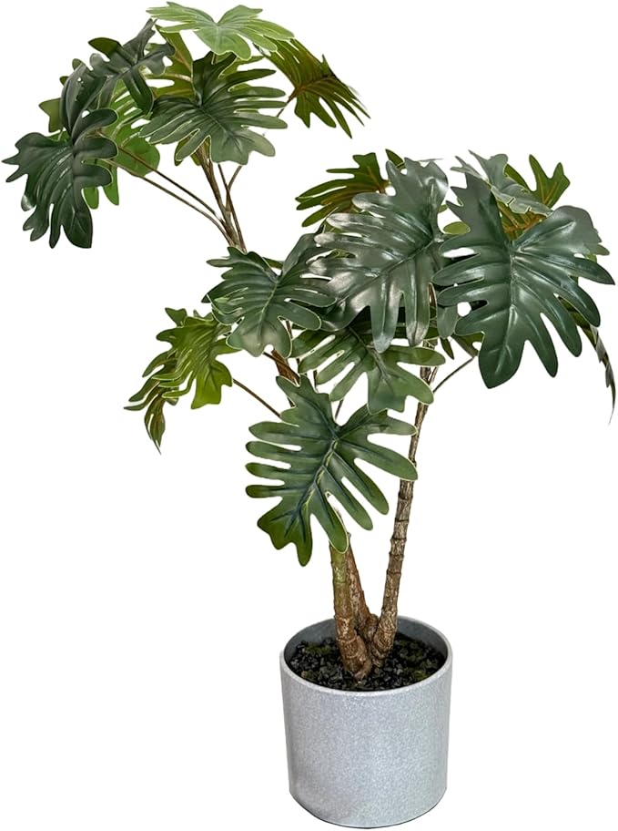 Angel Isabella 18"-Potted Tabletop Faux Philodendron Plant-Home Office Decor Lush Green