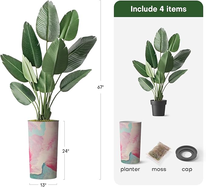 Artificial Tree in Contemporary Planter, Fake Bird of Paradise Silk Trees for Indoor and Outdoor Home Decoration - 67" Overall Tall (Plant Pot Plus Tree)