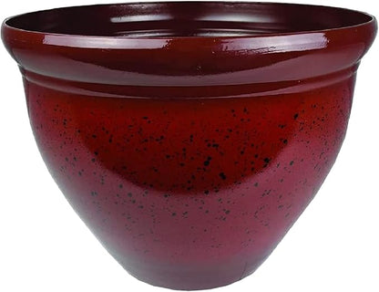 The HC Companies Pizzazz Decorative Round Flower Pots w/Ceramic Look - UV-Resistant Decorative Pot for Outdoor & Indoor Plant Pots - Modern Planter for Flower, Herbs (9” Warm Red, Pack of 1)