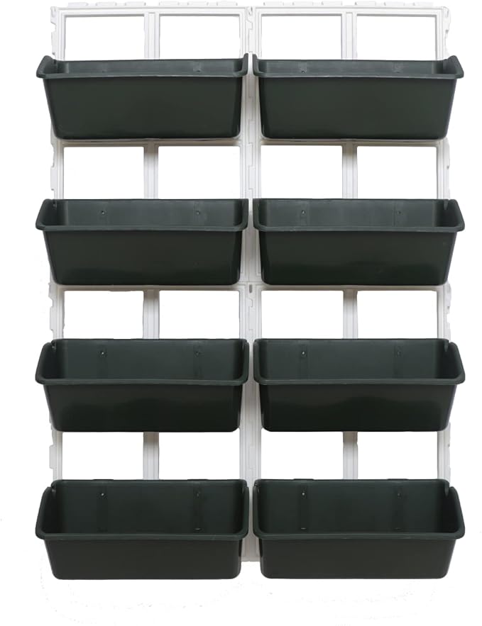 Vertical Wall Hanging Planter 8 Pockets, 4-Tier Indoor and Outdoor Plant Stand with Detachable Hooks, Hanging Plastic Pot Balcony Planter for Flowers Vegetables Herbs(4 Plugs)