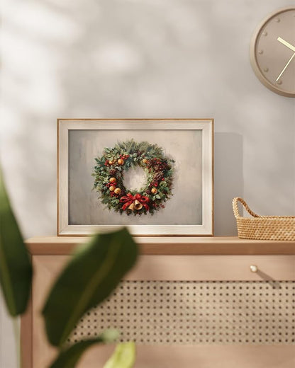 InSimSea Christmas Decor Framed Wall Art, Christmas straw wreath Canvas Painting, Pleasant Holiday decor Unique Christmas Gifts For Table Wall Farmhouse Mantel Home Office 12L x 16W