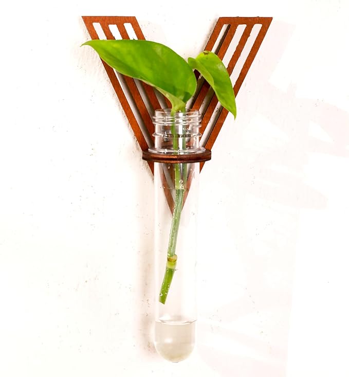 Wood Letter Wall Planter Terrariums Propagation Station with Test Tube Clear Flower Vase for Hydroponics Custom Vertical Garden Walnut DIY Home Decor Hanging Plant Holder Alphabet