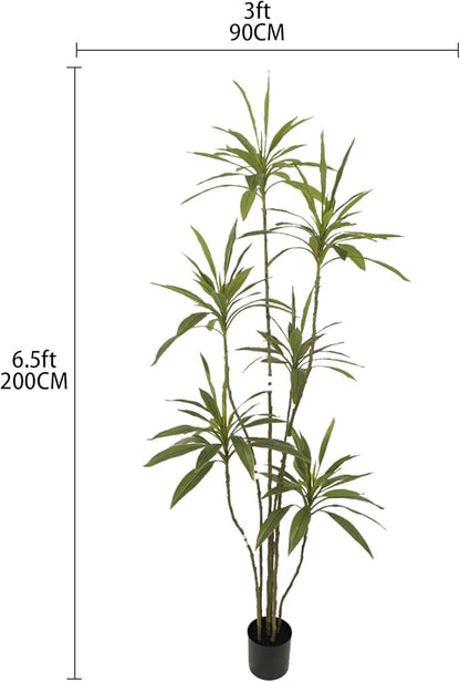 Artificial Cordyline Plant, Indoor Potted Plant, 6 Stems with Black Planter, Suitable for Large Indoor Living Room Decorations, Potted Plants, and Window Display Scenes (Green-7ft)