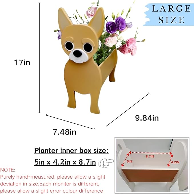 Yellow Chihuahua Dog Planter Plant Pots,Cute Large Dog Flower Planter,Gifts for Pet Lovers,Unique Animal Plant Pots,Office,Indoor Outdoor Garden Decor(9.84 * 7.48 * 17in)