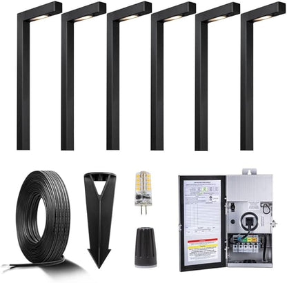 Gardenreet Black Brass Low Voltage Landscape Path Lights(6 Pack) Kit 12V LED with Low Voltage Transformer 150W and Mechanical Timer and 100FT Wire and 30Pack Connectors for Outdoor Yard Driveway