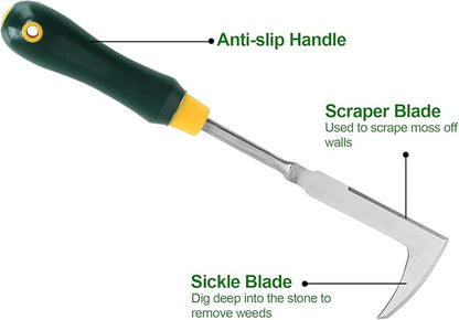 2 Pack 13" Crack Weeder Crevice Weeding Tool with Garden Gloves, Stainless Steel Manual Weeder Lawn Yard Gardening Hand Tool (L-Shape)