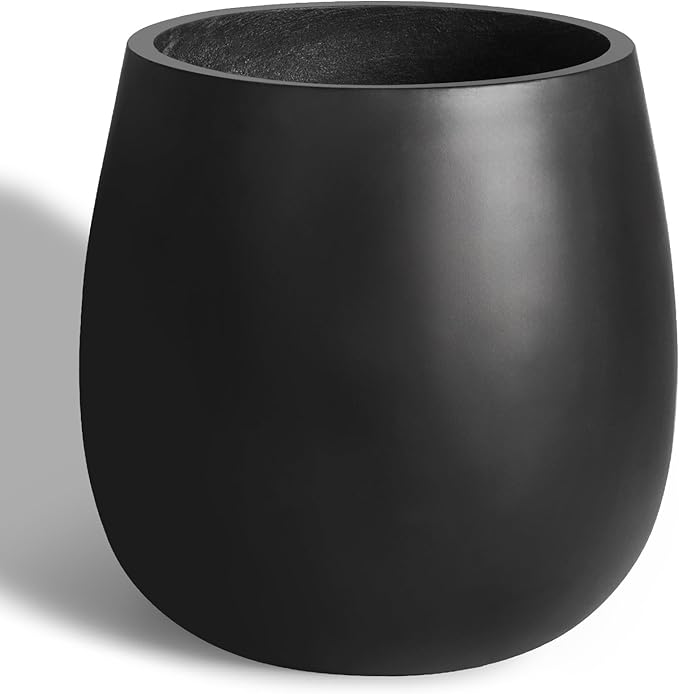 Oval Concrete Planters for Outdoor Plants, Large Tall Cement Flower Pots Indoor for Garden, Front Porch, Patio (Black)