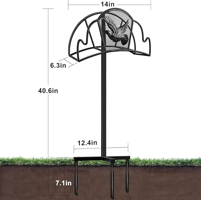 AMAGABELI GARDEN & HOME Hose Holder for Outside Freestanding 150 Feet Holds Heavy Duty Metal Detachable Rustproof Hose Stand Hanger Decorative Water Hose Storage With Ground Stakes Garden Lawn Black