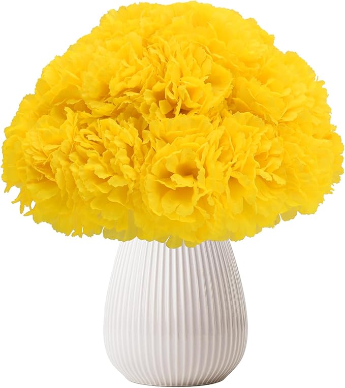 Silk Carnation Flower, 50 Artificial Flowers, Used for Wedding Decoration DIY Handmade Flowers, Carnation Flower Diameter 3.5 Inches and 6 Inches Stem (Yellow)