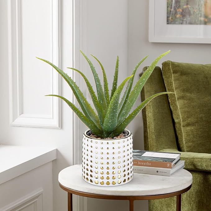 Artificial Succulent Aloe Plants 14.2 Inch Large Faux Succulents with Ceramic Pot Fake Aloe Potted Plant for Home Indoor Bathroom Table Bedroom Shelf Office Decor