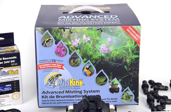 MistKing – Advanced Misting System (3/8” Backbone), 5th Gen | Used by Zoos, Institutions & Hobbyists | Expandable to 70 Nozzles | Fine Mist | 50 Micron Droplets | Upgraded Timer & Components |