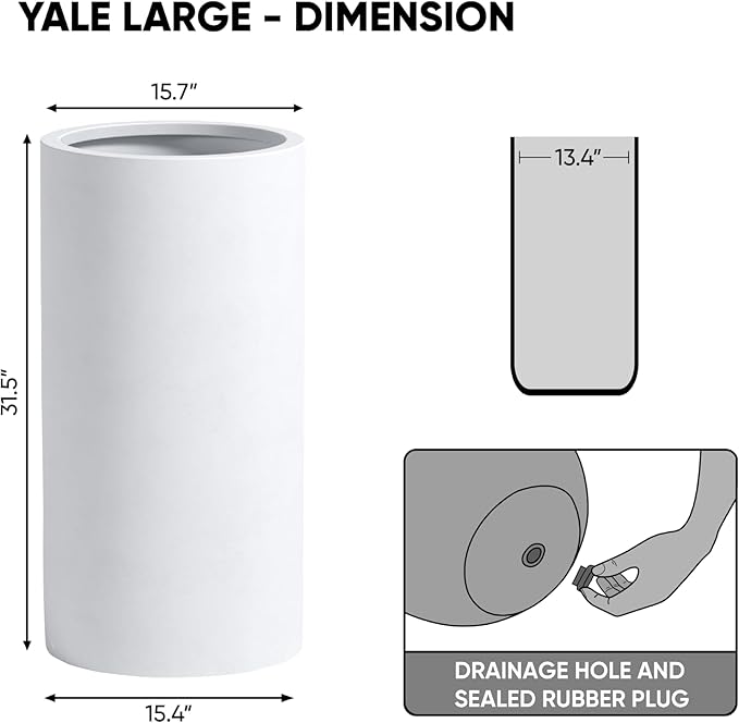 DTY Signature Mount Oxford Tall Outdoor Planter - Large White 31.5 Inch Height Modern Tall Planter Pot for Indoor & Outdoor Spaces - Stylish Planter for Contemporary Homes and Gardens