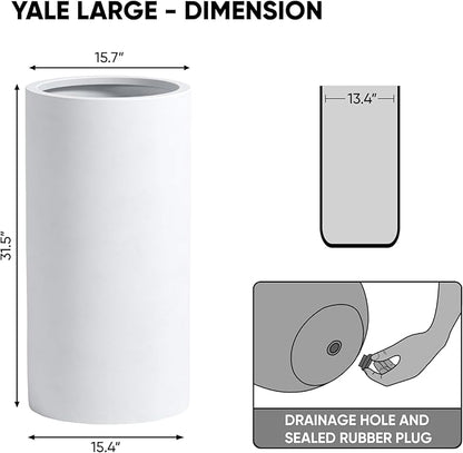 DTY Signature Mount Oxford Tall Outdoor Planter - Large White 31.5 Inch Height Modern Tall Planter Pot for Indoor & Outdoor Spaces - Stylish Planter for Contemporary Homes and Gardens