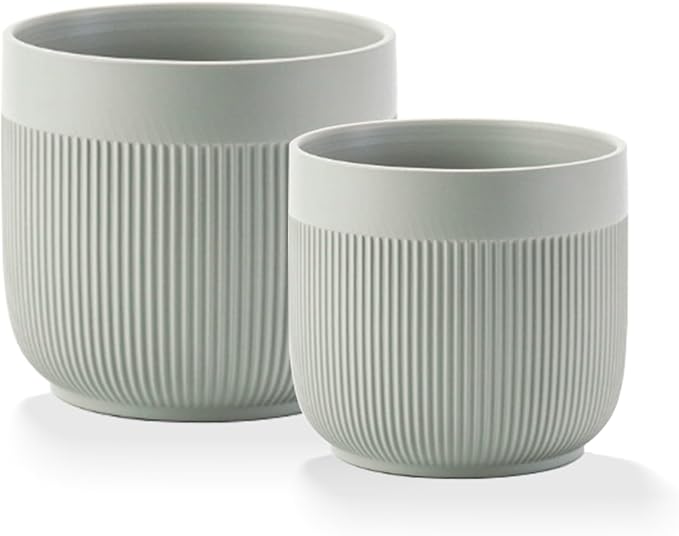 Ceramic 5.2+6.5 inch Planters, Modern Home and Office Flowerpot, Indoor and Outdoor Flowerpot with Drainage Hole (Grey)