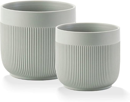 Ceramic 5.2+6.5 inch Planters, Modern Home and Office Flowerpot, Indoor and Outdoor Flowerpot with Drainage Hole (Grey)