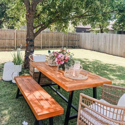 PHI VILLA Outdoor Acacia Wood Bench, 2 Pieces 63" Patio Picnic Bench, Supports 550lbs, Classic Brown and Black