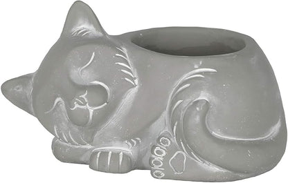 Classic Home and Garden Cement Buddies Animal Planter - Cute Desk Decoration - UV Coated Animal Vase w/Drain Plug - Succulent Plant Pot for Indoor/Outdoor Use (Cat Planter, Natural, Large)