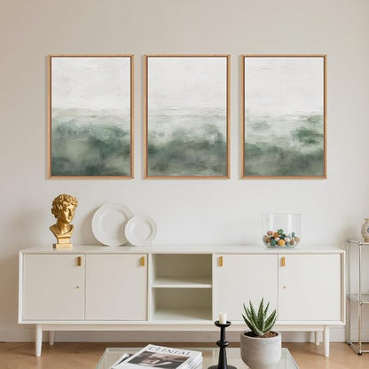 Large Abstract Sage Green Framed Canvas Wall Art,Neutral White and Grey Wall Decor,Modern Pastel Wall Painting,Illustrations Artwork for Living Room,Bedroom,Dining Room,Office -16"x24"x3