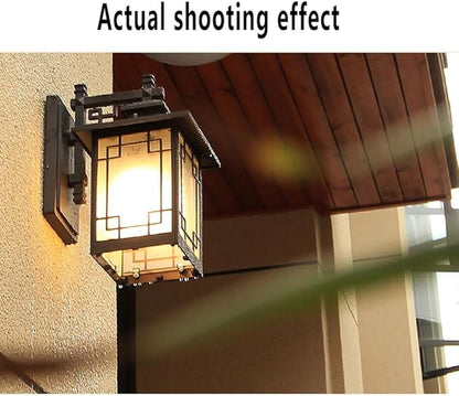 Japanese Style Black Square Simple Wall Lantern Frosted Glass lampshade Outdoor Wall Light IP65 Waterproof and dustproof Wall Lamp for Courtyard Front Doors Sconce Light