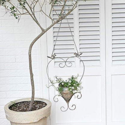Metal Hanging Planters for Indoor Outdoor Plants Hanging Planter with Bird Figurines Hanging Planters Pot for Wall or Window,Garden Patio or Indoor Decor