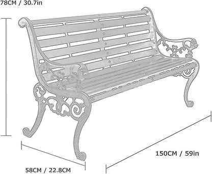 Outdoor Garden Bench with Waterproof Cover, Patio Park Lawn Solid Wood Bench with Cast Iron Frame, Patio Porch Furniture Bench with Backrest and Armrests for 2-3 People(Antique Bronze)