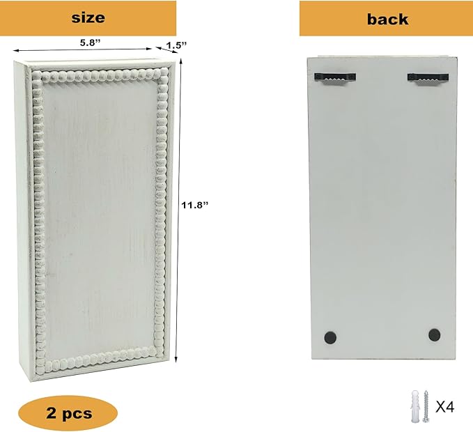 Wood Wall Planter Set of 2, Farmhouse Wall Hanging Decor Pocket Planter for Greenery and Dried Flowers, Rustic Indoor Wood Hanging Vase (White)