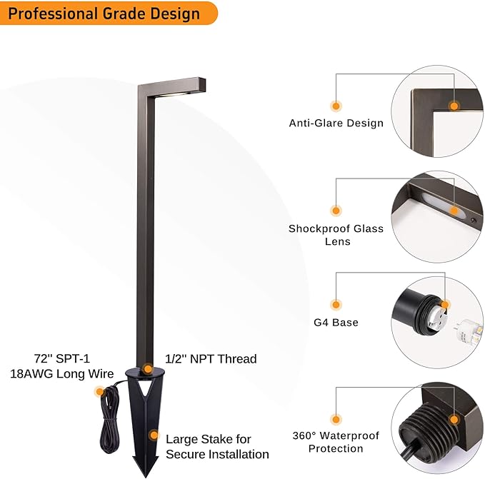 Gardenreet Low Voltage Landscape Sidewalk Lighting, Solid Brass Pathlights, LED Driveway Light Waterproof, Hat Shaped 12V Wired Bronze for Walkway Entrance Garden with G4 Bulb (12 Pack)