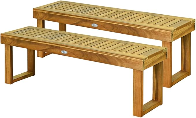 Tangkula 52” Outdoor Acacia Wood Garden Bench, Patio Wood Dining Bench with Slatted Seat, Wooden Backless Bench for Outdoors & Indoors, Outside Bench for Entryway, Deck, Poolside, Yard & Porch