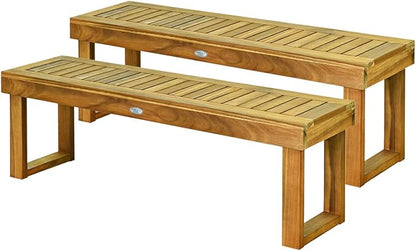 Tangkula 52” Outdoor Acacia Wood Garden Bench, Patio Wood Dining Bench with Slatted Seat, Wooden Backless Bench for Outdoors & Indoors, Outside Bench for Entryway, Deck, Poolside, Yard & Porch