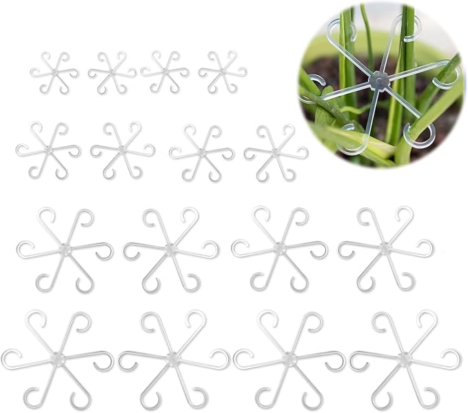 16 Pack Adjustable Indoor Plant Support Stakes, Reusable Plastic Stem Holders & Trellis for Monstera, Pothos, Vines Vertical Growth Air Circulation Stable Stem Support (Clear)