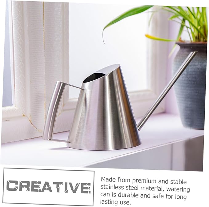 Lurrose Modern Stainless Steel Watering Can with Long Spout Ergonomic Handle Large Opening Sprinkling Pot for Indoor Outdoor Garden Plants House Flowers