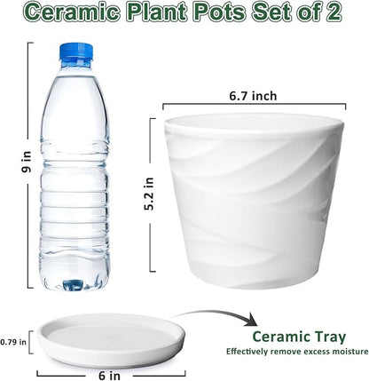 6 Inch Plant Pot,Ceramic Planter with Drainage and Saucer,Ceramic Pots for Plants,Planters for Indoor Plants,Ceramic Flower Pots(6.7 in Diameter)
