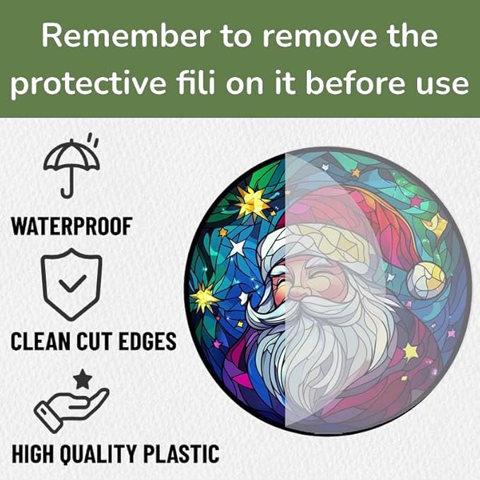Acrylic Window Hanging Santa Christmas Funny Stained Panel Window Decoration for Outdoor Indoor Garden Yard Home Winter Decor 12 Inch