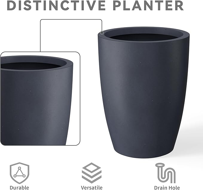 Kante 18.1" H Tall Round Concrete Planter for Outdoor Indoor, Modern Decorative Plant Pots with Drainage Hole & Rubber Plug for Home, Patio, Garden, Charcoal