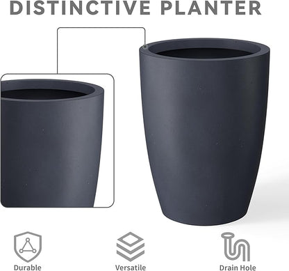 Kante 18.1" H Tall Round Concrete Planter for Outdoor Indoor, Modern Decorative Plant Pots with Drainage Hole & Rubber Plug for Home, Patio, Garden, Charcoal