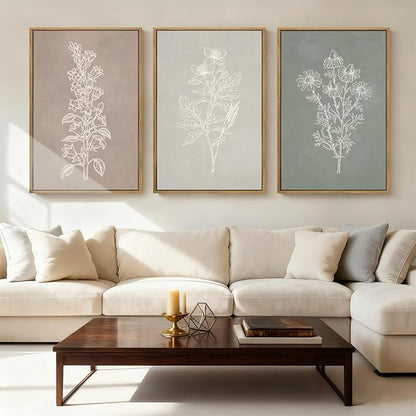 ANHUIB Neutral Botanical Wall Art Farmhouse Floral Paintings Boho Flower Wall Decor 16x24 Inch Set of 3 for Living Room Bedroom