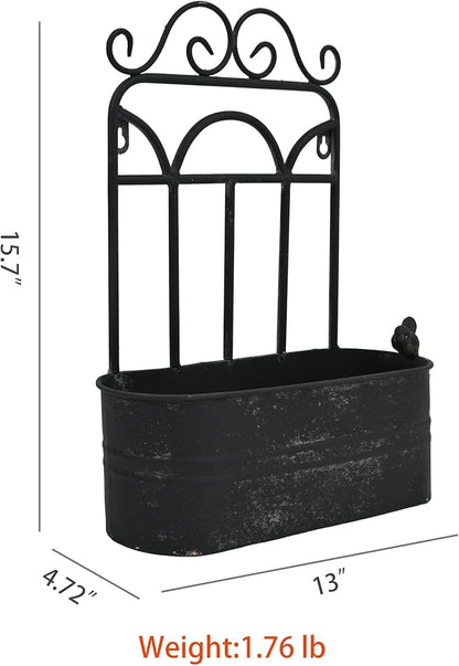 Rustic Metal Wall Planter Country Garden Wall Hanging Mount Vase Pocket Outdoor Vintage Hanging Pot Farmhouse Wall Decor for Plants Flowers (Black)