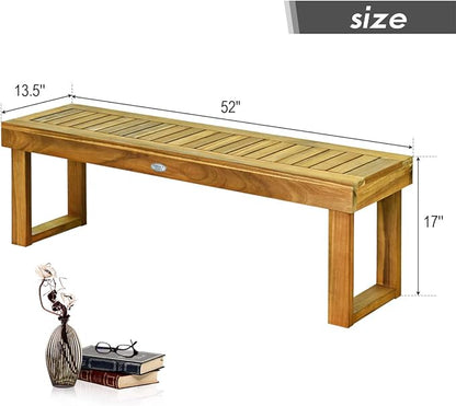 Tangkula 52” Outdoor Acacia Wood Garden Bench, Patio Wood Dining Bench with Slatted Seat, Wooden Backless Bench for Outdoors & Indoors, Outside Bench for Entryway, Deck, Poolside, Yard & Porch