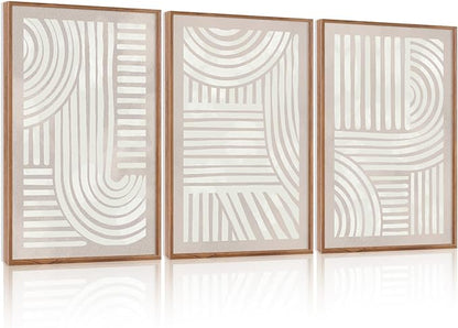 Large Abstract Neutral Geometric Framed Canvas Wall Art,Boho Minimalist Shapes Wall Decor,Modern Lines Artwork,Mid Century Arch Art Print for Living Room,Bedroom,Office- 16"x24"x3