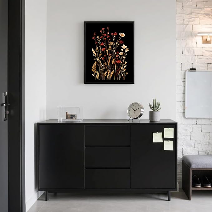 Bathroom Wall Art Decor Canvas Art Wall Decor Small Framed Wall Art Decor Pictures for Bathroom Bedroom Artwork for Walls Blooming in Dark Flowers Wall Decorations Hallway Over Bed Decor 8x12 Inchs