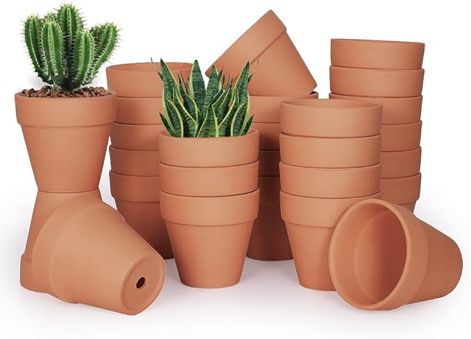 4 inch Terracotta Clay Pots, 24 Pack Clay Flower Pots with Drainage, Great for Plants, DIY, Crafts, Wedding