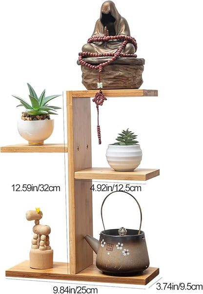 Mini Desktop Plant Stand Indoor Multi-Layer Window Sill Flower Stand Bamboo Succulent Window Sill Stand Bracket For Home , Office, Living Room, Bedroom Plant Display(Four-layer)