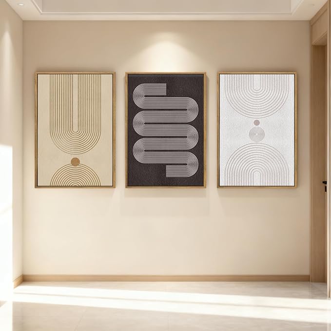 Anyzal Neutral Modern Wall Art Geometric Line Artwork for Living Room Bedroom Office 16x24 Inch Set of 3