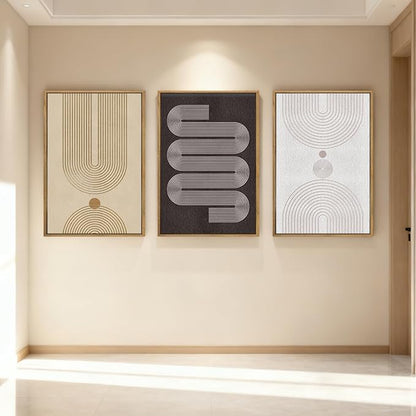 Anyzal Neutral Modern Wall Art Geometric Line Artwork for Living Room Bedroom Office 16x24 Inch Set of 3