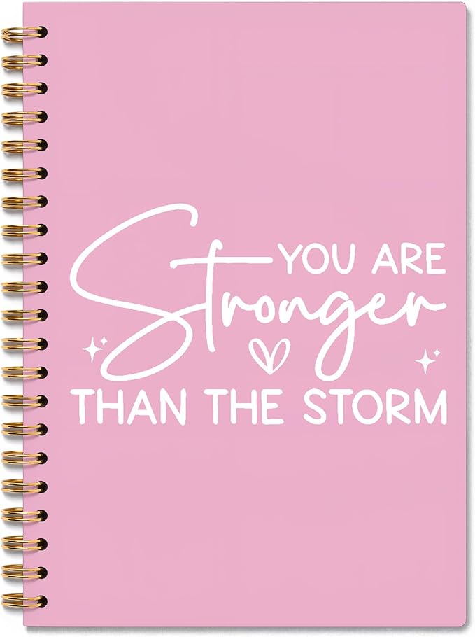 Pink Stronger Than The Storm Inspirational Spiral Notebook, Positive Affirmations Journal Diary Gift, Cute Aesthetic School Supplies for Teens Girls Women, Motivational Gift, 5.5x8.3 Inch