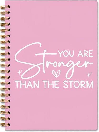 Pink Stronger Than The Storm Inspirational Spiral Notebook, Positive Affirmations Journal Diary Gift, Cute Aesthetic School Supplies for Teens Girls Women, Motivational Gift, 5.5x8.3 Inch