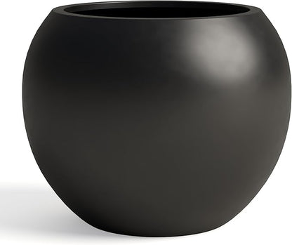DTY Signature Mount Sherman Modern Indoor Outdoor Fiberstone Sphere Planter, Durable Round Garden Pot, Weather Resistant, Drainage Hole & Rubber Plug, Planter for Christmas Tree - Large, Black